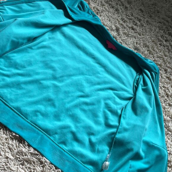 Lilly Pulitzer Jacket Women M Teal Velour Full Zip Puff Sleeve W Pockets - Picture 7 of 12